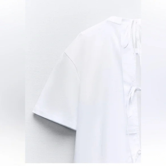 Zara mixed poplin T-shirt White, Size Small - Picture 7 of 10